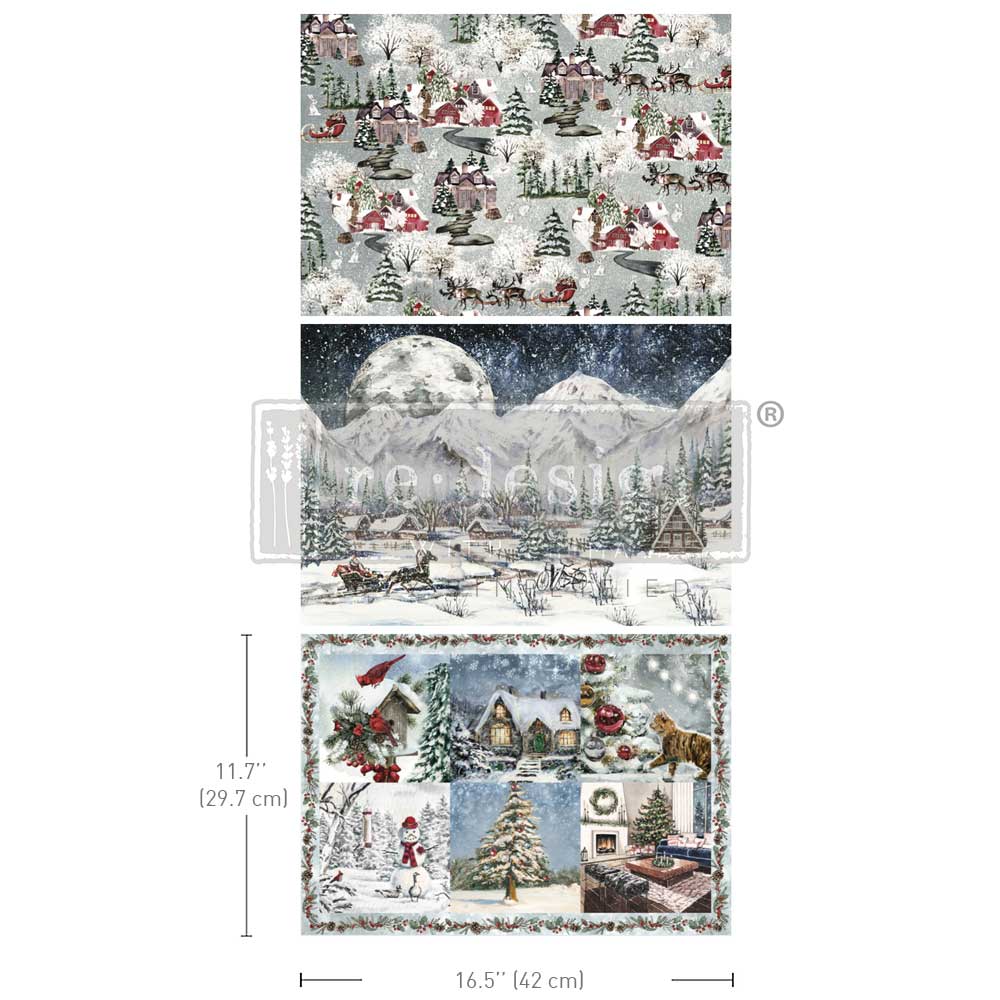 Snowfall Splendor A3 Decoupage Fiber Pack - ReDesign with Prima