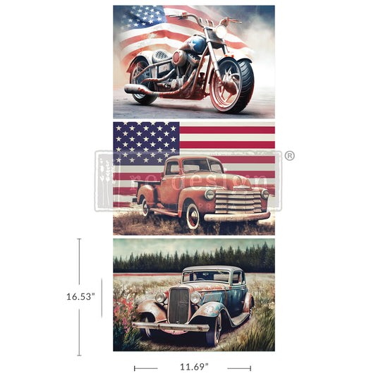 Redesign with Prima A3 Decoupage Decor Tissue Paper Pack - All American - 3 sheets, 11.7"x16.5" each / paper Redesign-A3 Tissue Pack
