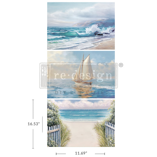 Redesign with Prima A3 Decoupage Decor Tissue Paper Pack - Seascape Melody - 3 sheets, 11.7"x16.5" each / paper Redesign-A3 Tissue Pack