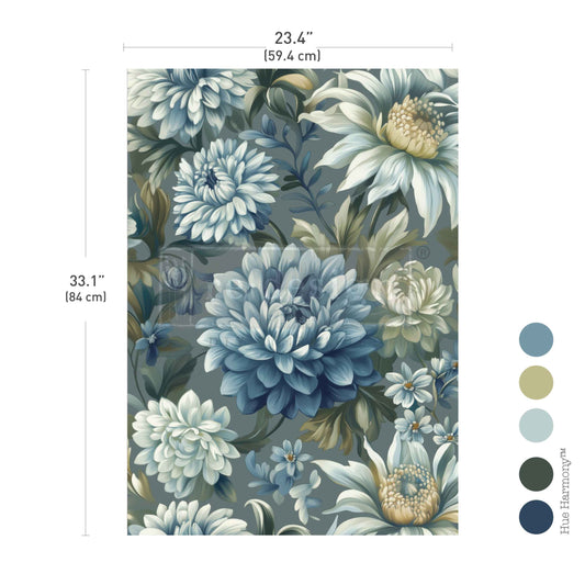 Mystic Blue Florals A1 Decoupage Fiber Paper - ReDesign with Prima