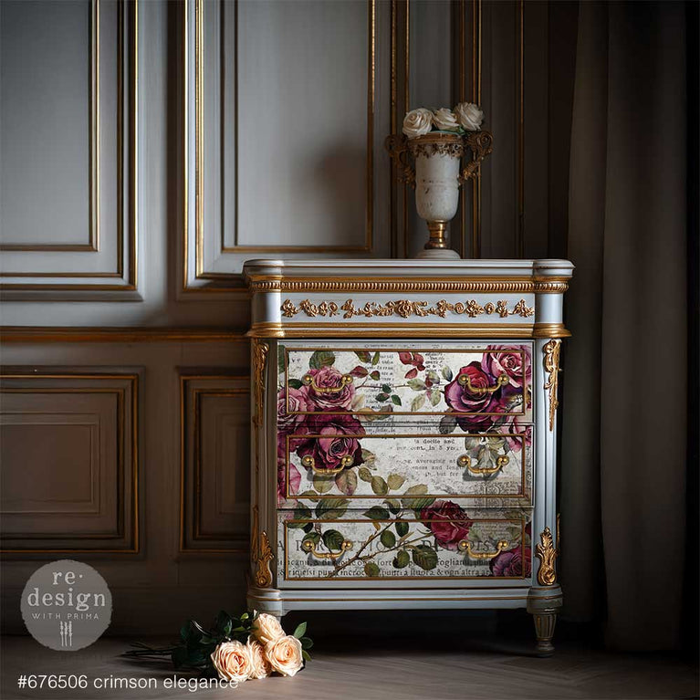 Crimson Elegance Double Delight Decoupage Fiber Paper Set - ReDesign with Prima