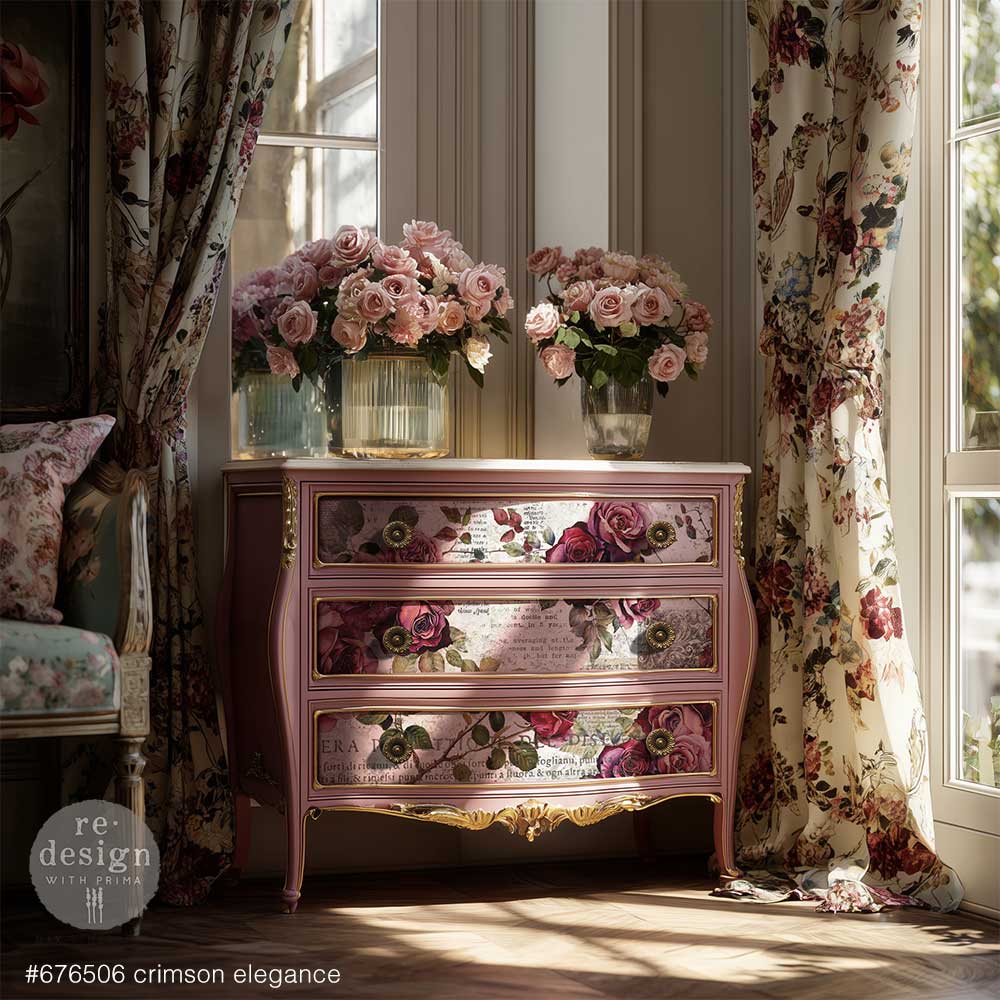Crimson Elegance Double Delight Decoupage Fiber Paper Set - ReDesign with Prima