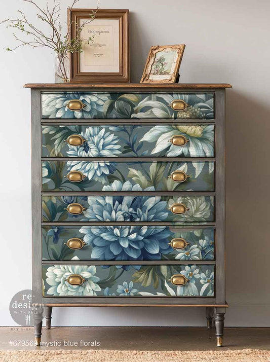 Mystic Blue Florals A1 Decoupage Fiber Paper - ReDesign with Prima