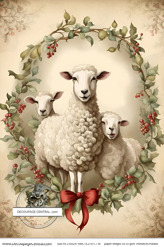 Christmas Sheep A4 Rice Paper - Decoupage Central