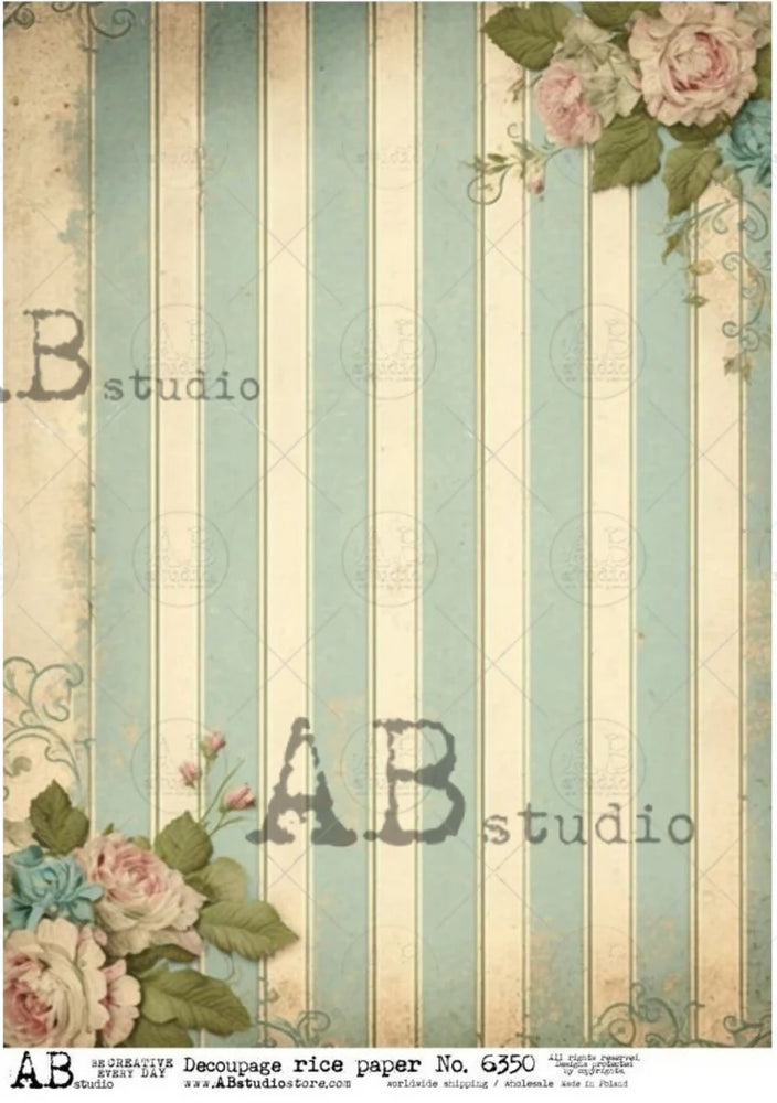 Vintage French Stripes (#6350) Rice Paper- AB Studios