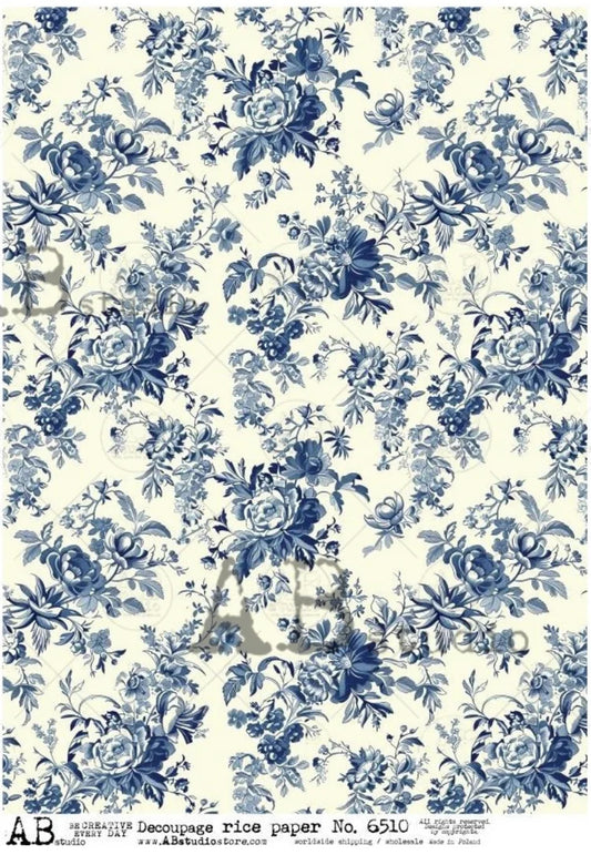 Blue Flower Background (#6510) Rice Paper - AB Studios  Decoupage Central