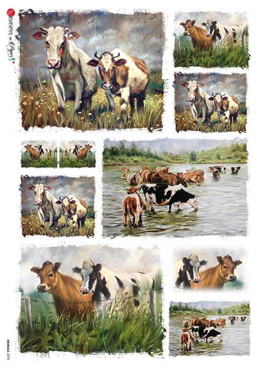 Animals 0078 (Mini Cow Scenes) Rice Paper- Paper Designs