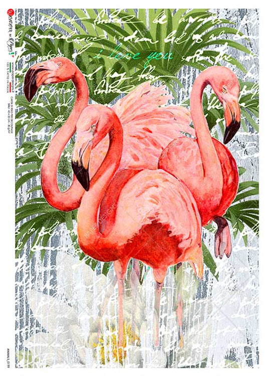 Three Pink Flamingos Rice Paper- Decoupage Queen