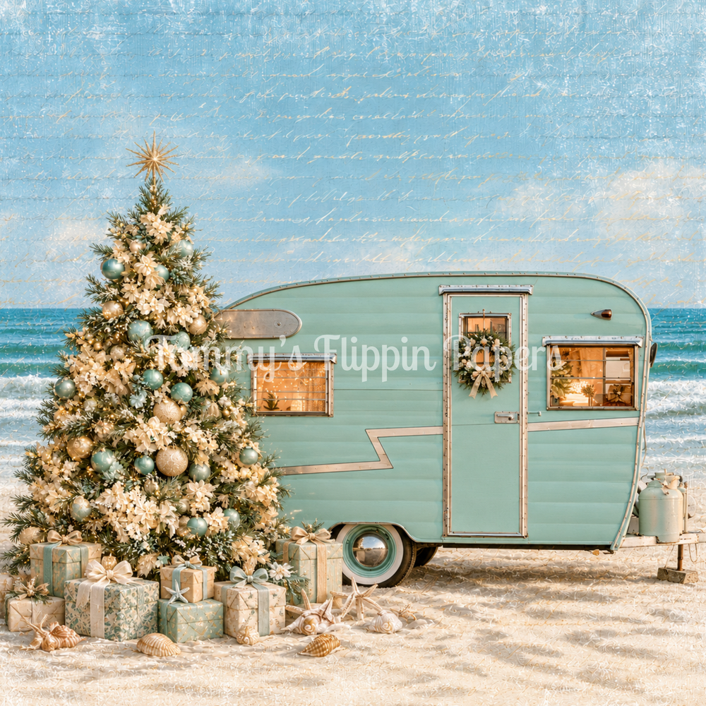 Aqua Beachside Camper Decoupage Paper - Flippin Furniture