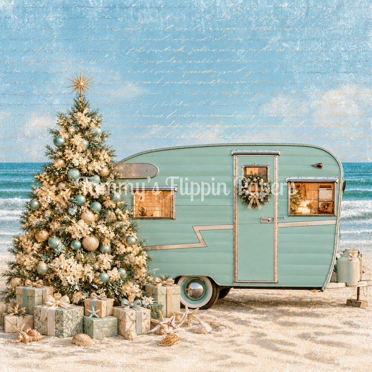 Aqua Beachside Camper Decoupage Paper - Flippin Furniture