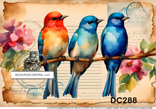 Beautiful Birds Postal Decoupage Paper (DC288) - Decoupage Central