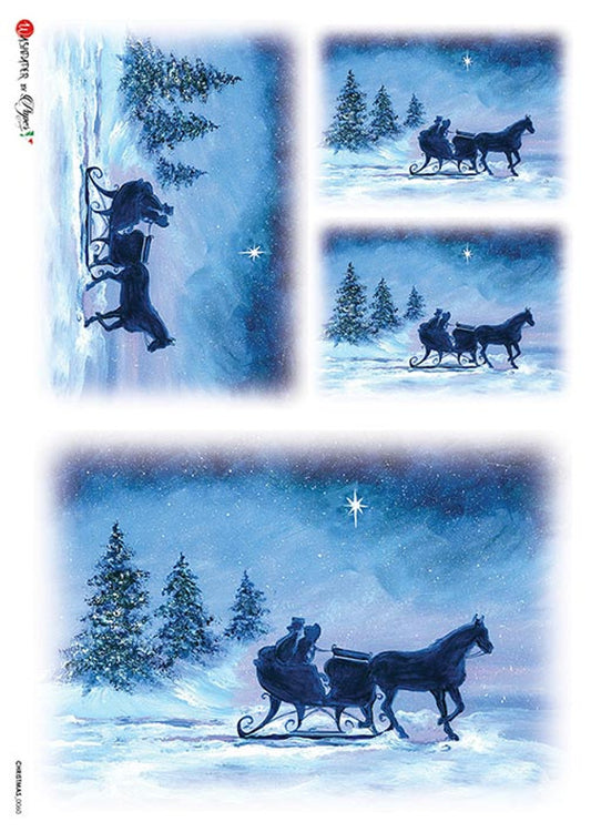 Christmas 0060 - Dashing Through the Snow Rice Paper - Decoupage Queen