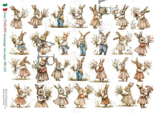 Country Bunnies Multi (#259) Rice Paper - Carte Italiano