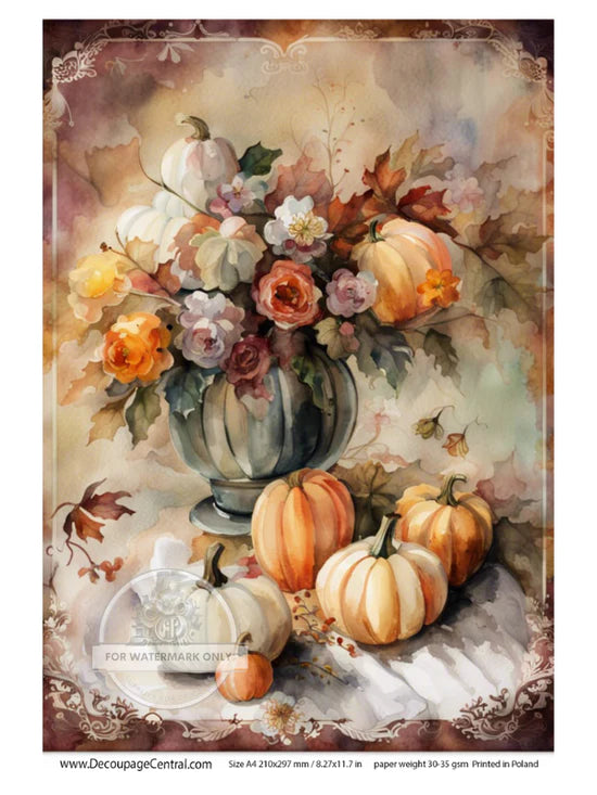 Watercolor Pumpkins Rice Paper - Decoupage Central