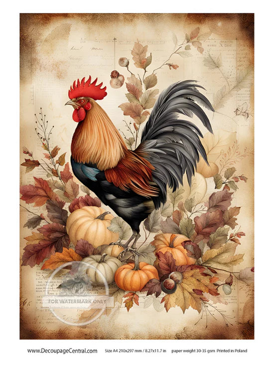 Fall Rooster Rice Paper (DC112) - Decoupage Central