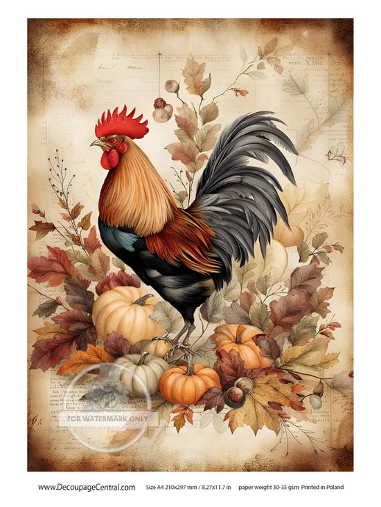 Fall Rooster Rice Paper - Decoupage Central