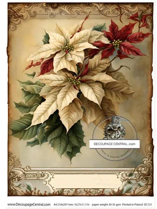 Poinsettia A4 Rice Paper - Decoupage Central