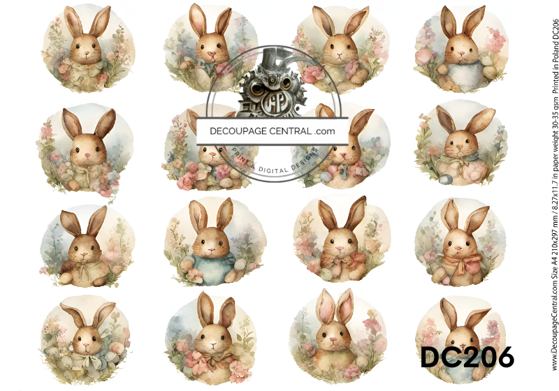 Primitive Bunny Circles Rice Paper (DC206) - Decoupage Central