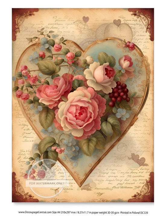 Victorian Heart Rice Paper (DC220) - Decoupage Central