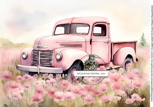 The Pink Truck Rice Paper - Decoupage Central