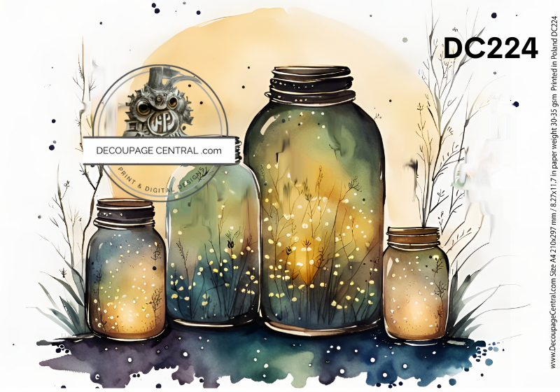 Fireflies in Jars Decoupage Paper - Decoupage Central