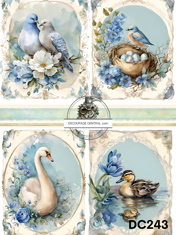 Birds in Blue Rice Paper - Decoupage Central