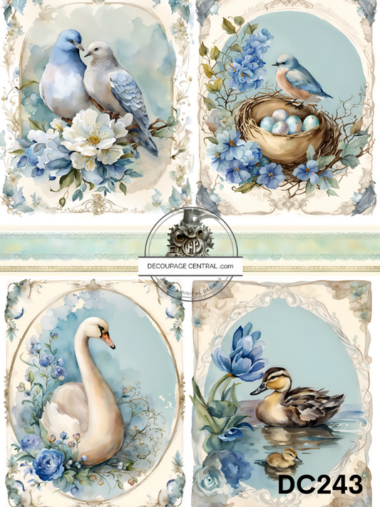 Birds in Blue Rice Paper (DC243) - Decoupage Central