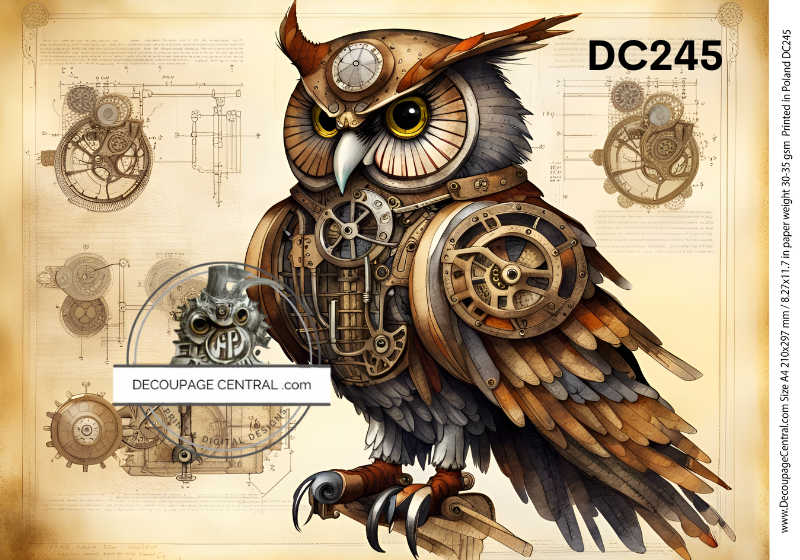 Steampunk Owls Rice Paper (DC245) - Decoupage Central