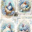 Nesting Hens in Blue Rice Paper (DC248)- Decoupage Central