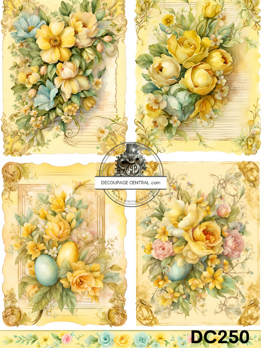 Yellow Easter Bouquets Rice Paper - Decoupage Central