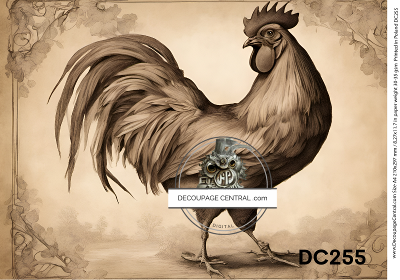 Sepia Rooster Rice Paper (DC255)- Decoupage Central