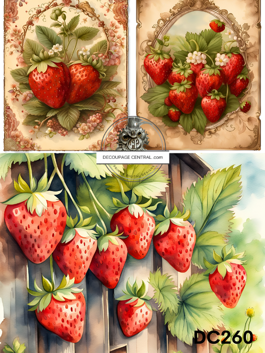 Strawberry Trio Decoupage Paper - Decoupage Central