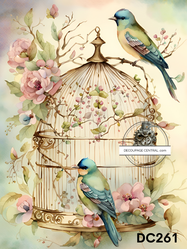 Birdcage & Flowers Decoupage Paper (DC261) - Decoupage Central