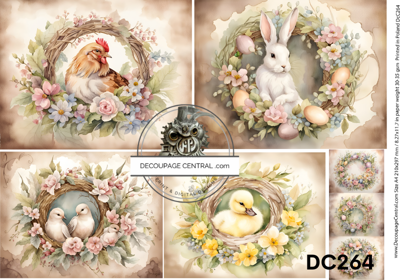 Spring Animal Wreaths Rice Paper (DC264) - Decoupage Central