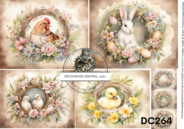 Spring Animal Wreaths Rice Paper (DC264) - Decoupage Central