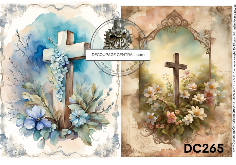 Cross & Flowers Duo Rice Paper - Decoupage Central