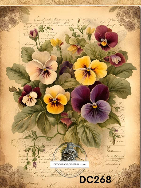 Pansies & Parchment Decoupage Paper - Decoupage Central