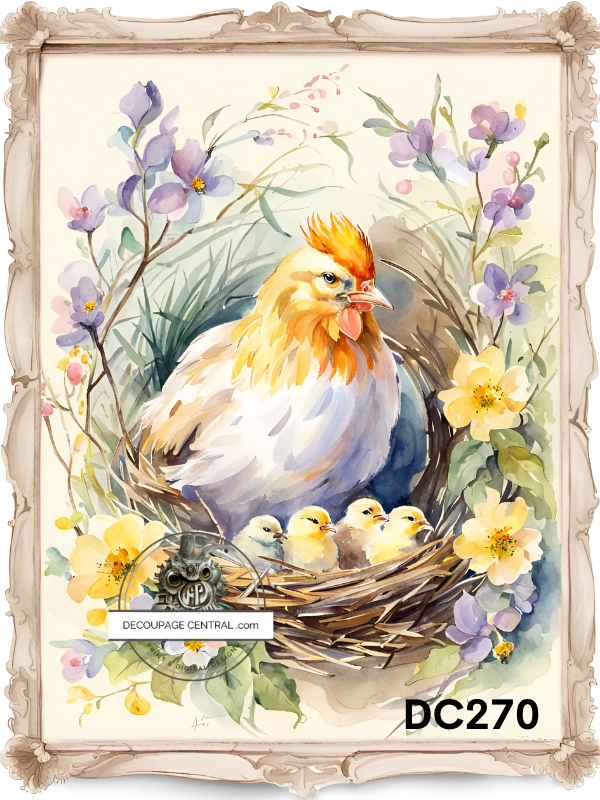 Spring Hen on Nest Decoupage Paper (DC270)- Decoupage Central