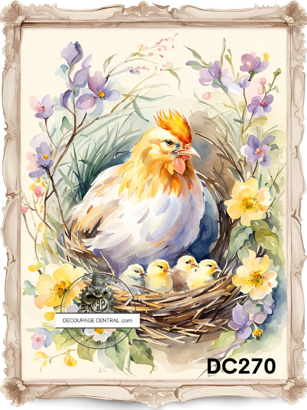 Spring Hen on Nest Decoupage Paper - Decoupage Central