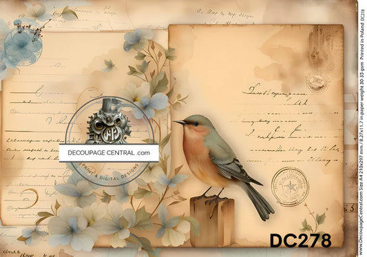 Bird & Parchment (DC278) - Decoupage Central