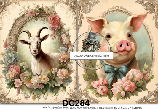 Framed Pig & Goat Decoupage Paper - Decoupage Central