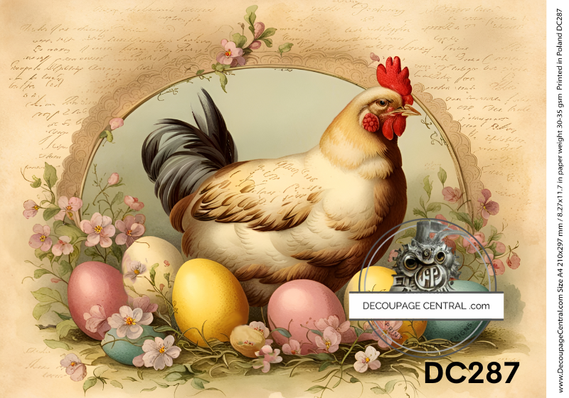 Hen with Easter Eggs Rice Paper - Decoupage Central