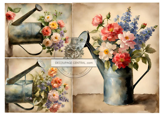 Watering Can Trio Rice Paper (DC340)- Decoupage Central