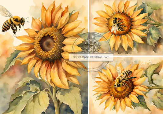 Bee N Sunflowers Rice Paper - Decoupage Central