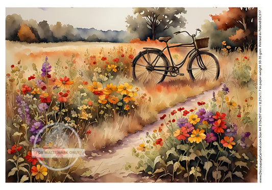 Bicycle in Flowers Rice Paper - Decoupage Central