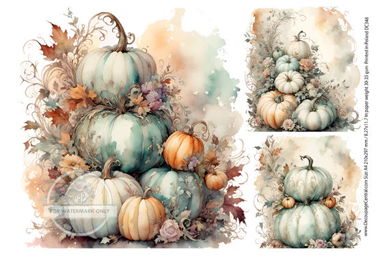 Watercolor Stacked Pumpkin Trio Rice Paper (DC348)- Decoupage Central