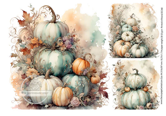 Watercolor Stacked Pumpkin Trio Rice Paper - Decoupage Central