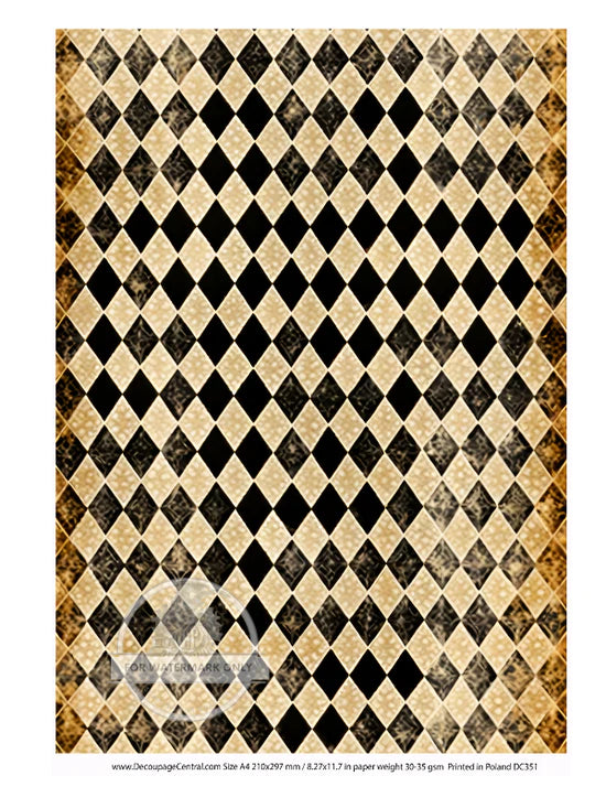 Black & Gold Harlequin Rice Paper (DC351) - Decoupage Central