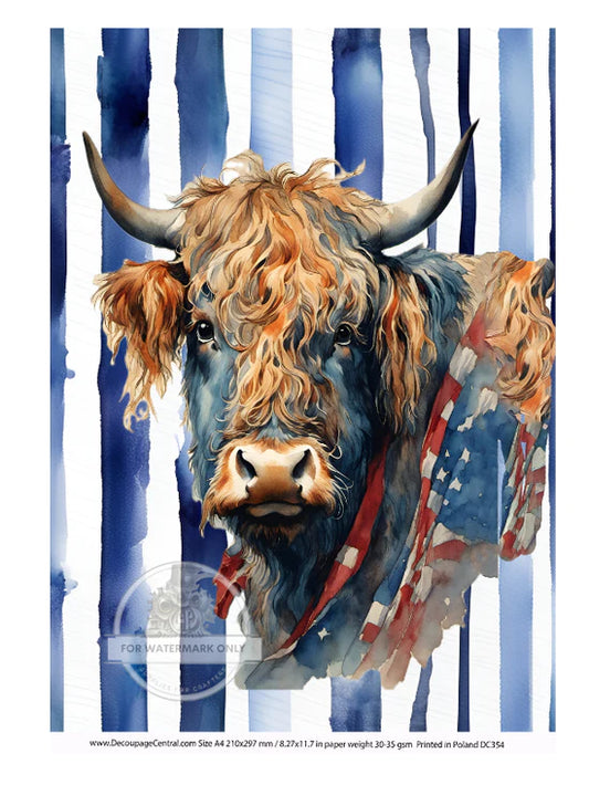 Independence Cow Rice Paper - Decoupage Central
