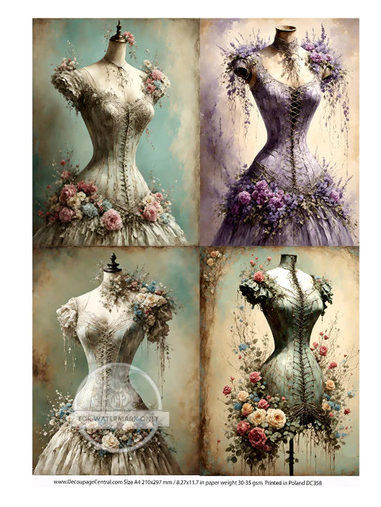 Victorian Dress Form Quads Rice Paper (DC358)- Decoupage Central
